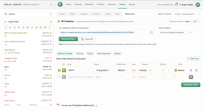 Webhooks on web.dhan.co